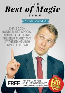 the best of edinburgh fringe magic poster with chris pointing up